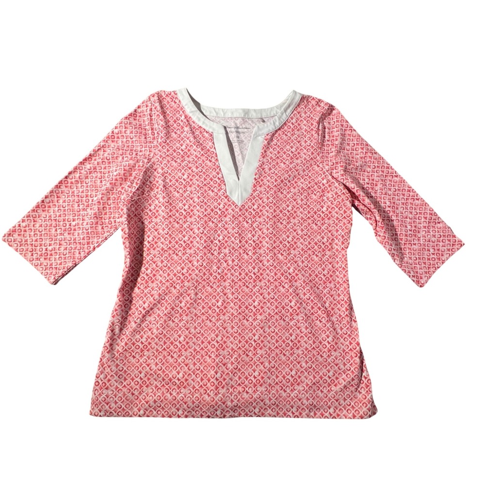 Tommy Bahama Tunic Womens Large Pink IslandZone Geometric 3/4 Sleeve Top